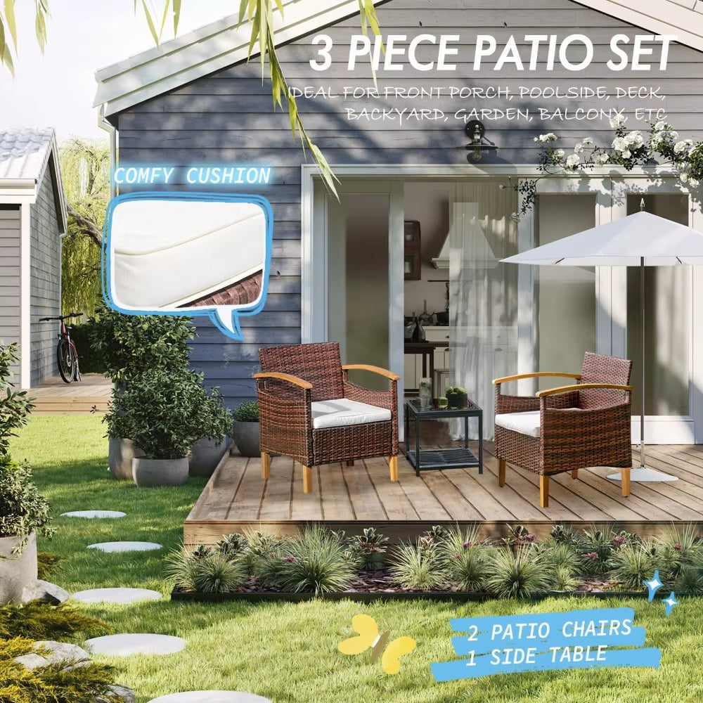 3 Piece Outdoor Patio Furniture Set Outdoor Furniture Set with Table outside Lawn Patio Chairs Set of 2 Patio Conversation Sets
