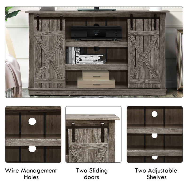 Farmhouse Wood TV Stand for Tvs up to 60 Inch with Sliding Barn Doors