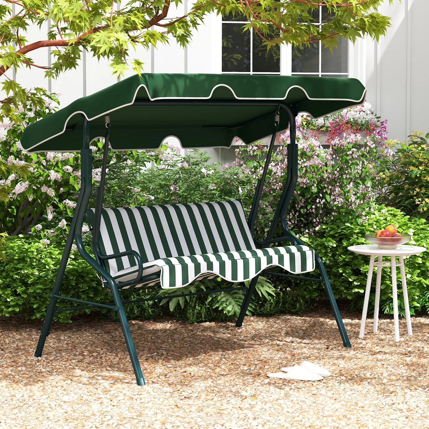 Patio 3 Seats Canopy Porch Swing Glider Hammock Cushioned Steel Frame Outdoor Black