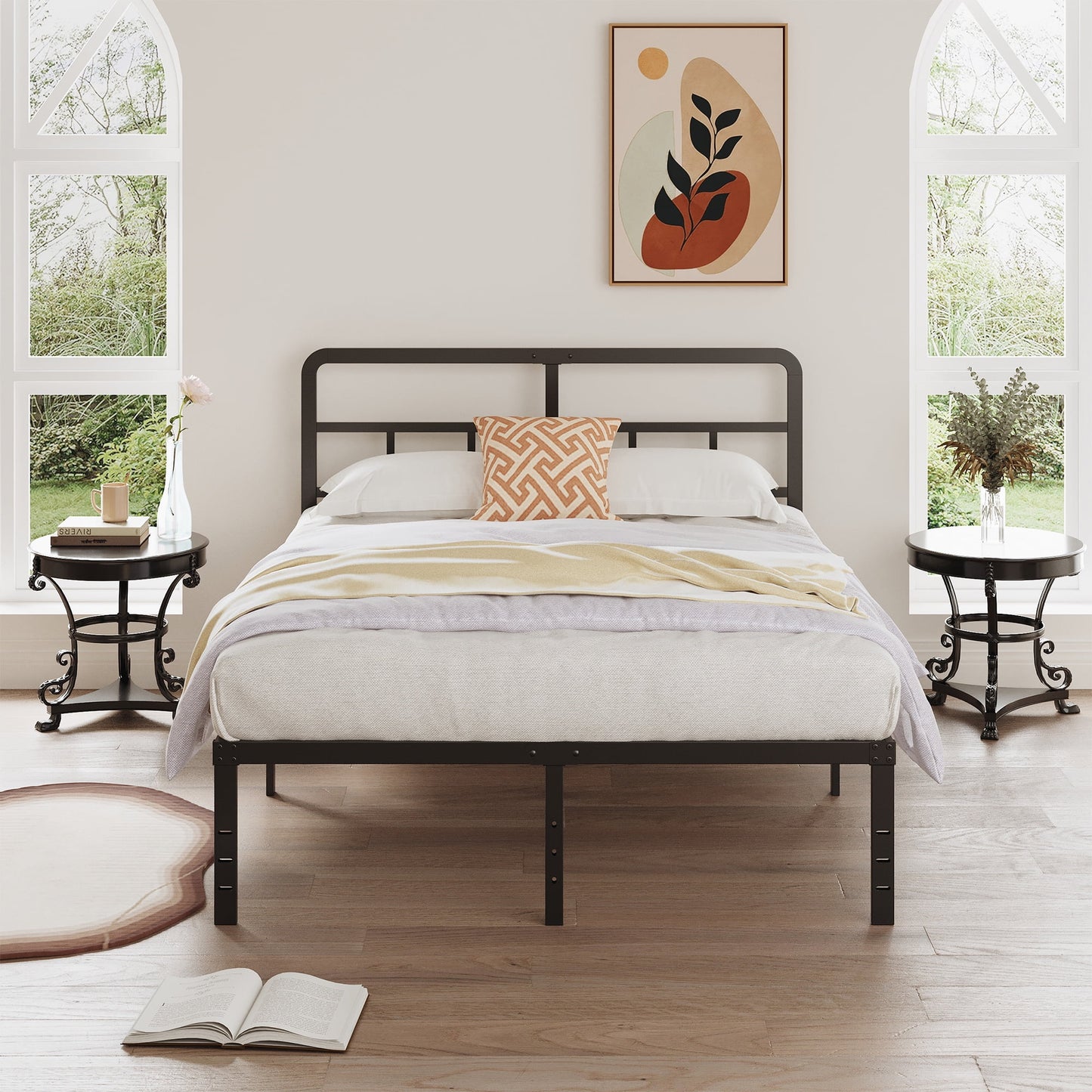 Metal Platform California King Bed Frames with Headboard, 14 Inch No Box Spring Needed Heavy Duty Steel Slat Mattress Foundation/Easy Assembly/Noise Free/Black