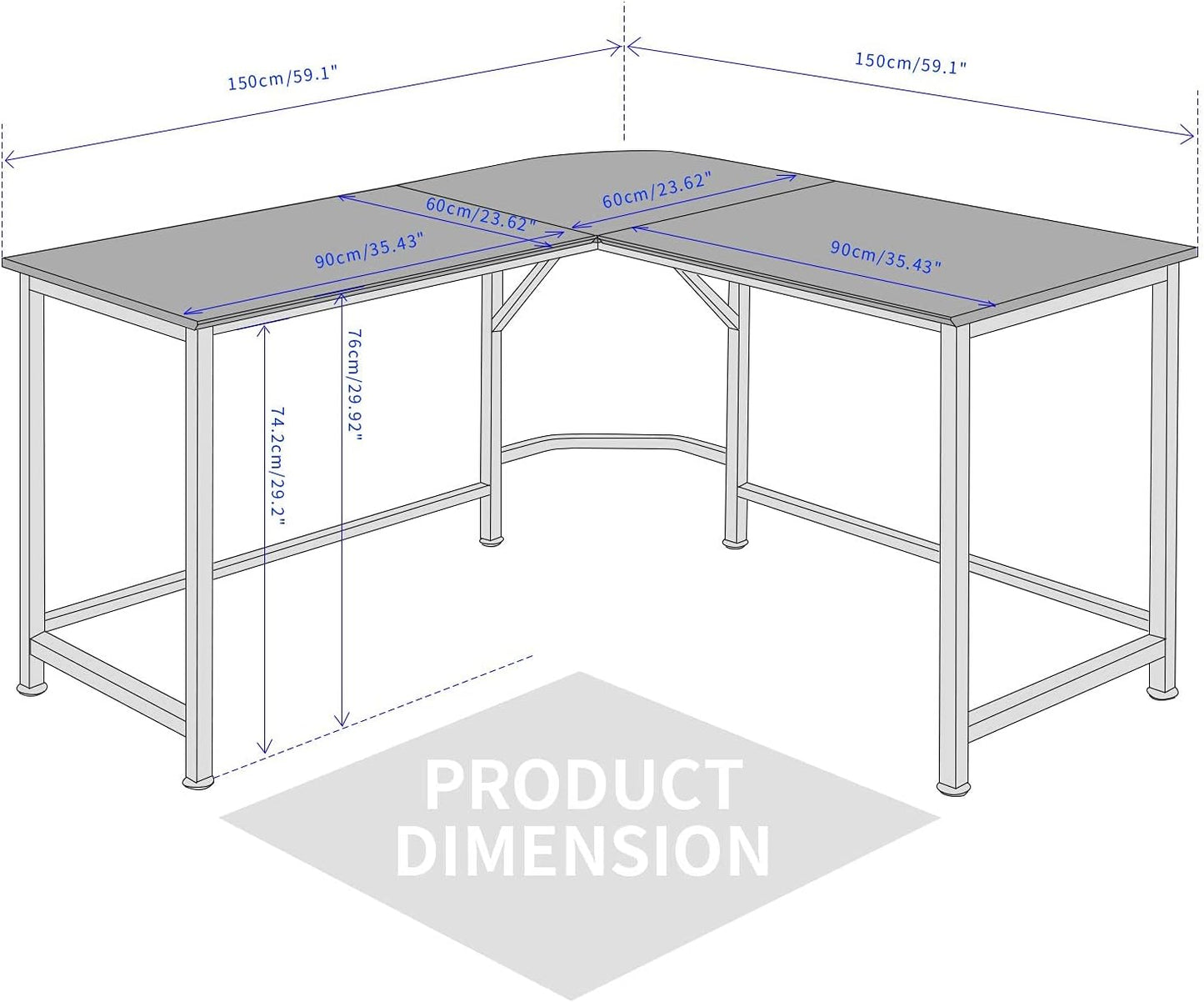 L-Shaped Desk Corner Computer Desk 59" X 59" with 24" Deep Workstation Bevel Edge Design (Industrial/Rustic Brown)