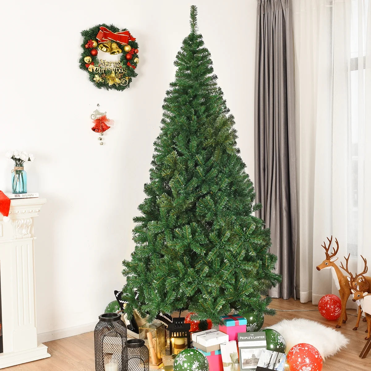 8Ft Artificial PVC Christmas Tree Stand Indoor Outdoor Green
