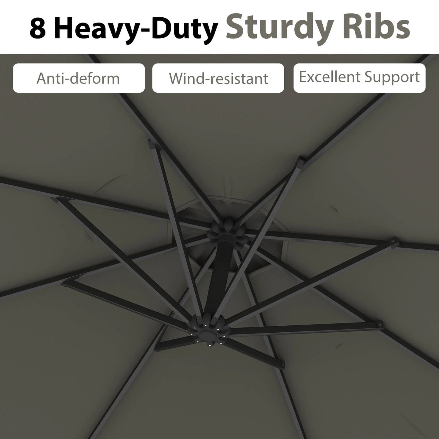 10 FT Patio Offset Umbrella W/8 Ribs Cross Base Tilt Grey