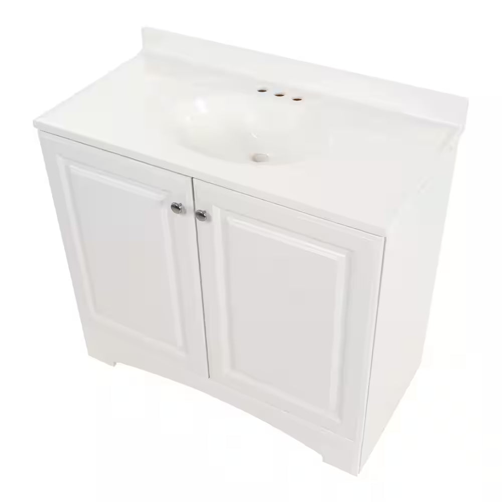 37 In. Single Sink White Bath Vanity with Cultured Marble Top (Assembled)