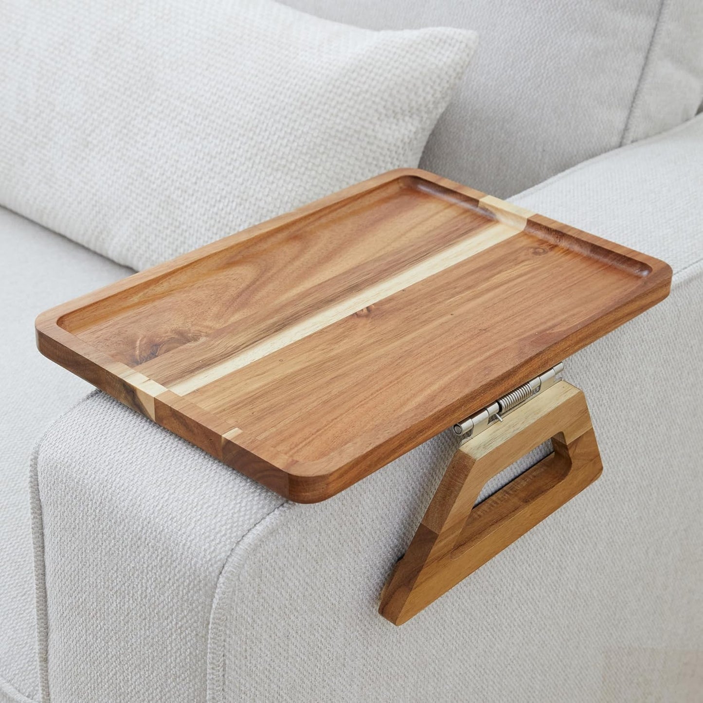 Bamboo Trayble Couch Arm Table, Clip on Tray Sofa Table for Couches. Sofa Arm Tray, Armchair Table for TV Dinners, Remotes, Drinks and Snacks - 13.75 X 9.5Inch, Brown
