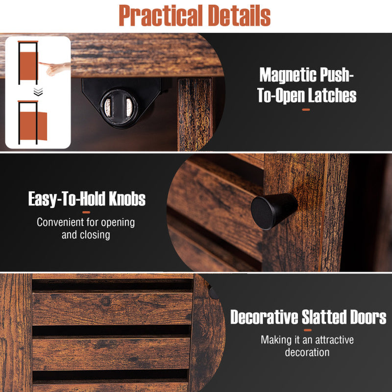 Buffet Cabinet Industrial Sideboard Storage Cabinet with Slatted Door and 3 Adjustable Shelves