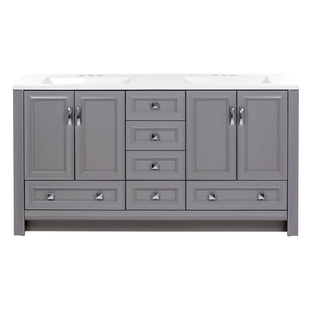 Candlesby 61 In. Double Sink Sterling Gray Bath Vanity with White Cultured Marble Top (Assembled)