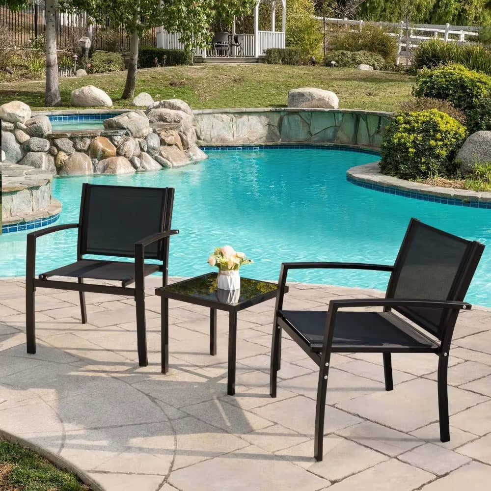3 Pieces Patio Furniture Set Outdoor Textilene Patio Chairs with Coffee Table Modern Patio Conversation Bistro Set for Lawn, Ga