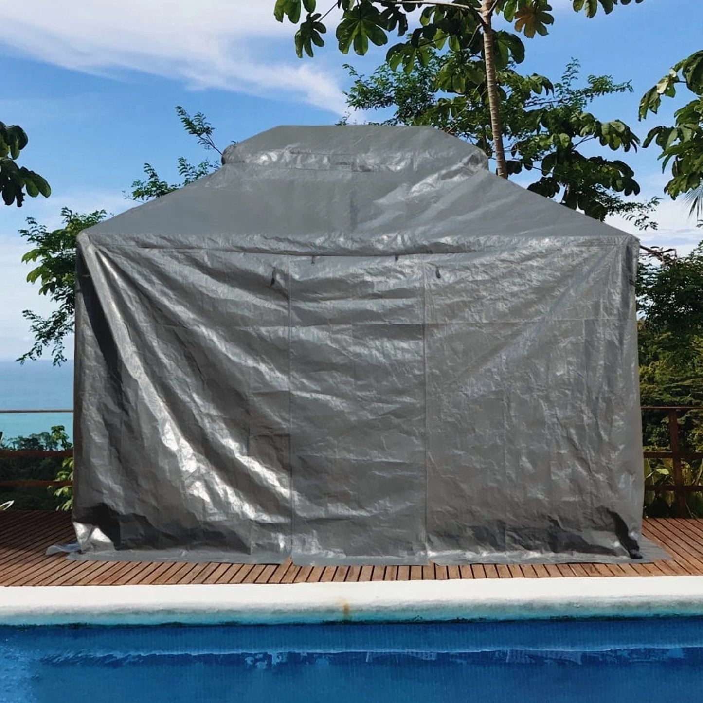 Gazebo Accessories 12' X 12' Double Roof Universal Winter Gazebo Cover for Hardtop Gazebos,Enclosed Cover with Sidewalls and Mesh Windows Waterproof (White) by