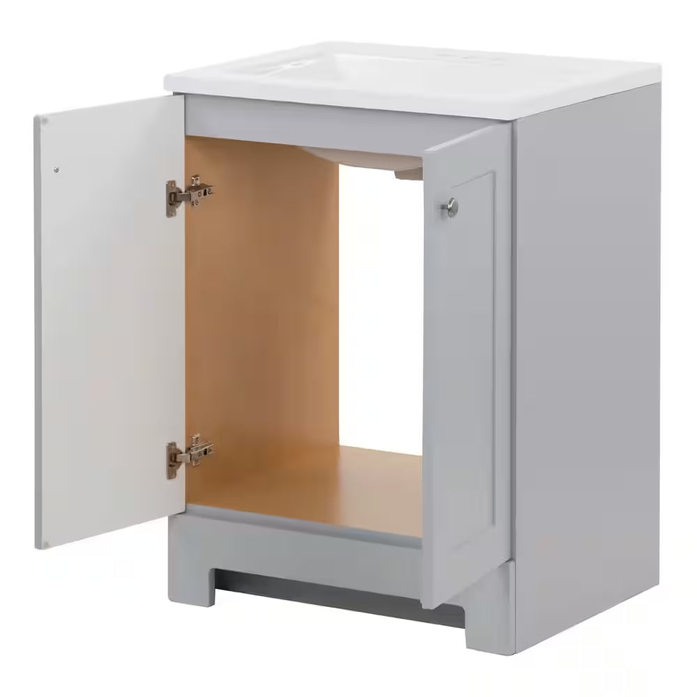 25 In. Single Sink Pearl Gray Bath Vanity with White Cultured Marble Top (Assembled)