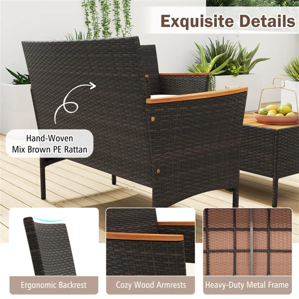 Patio Furniture Sets,Outdoor & Patio Furniture Sets,4 Piece Patio Wicker Sofa Set 2 Rattan Chairs and Loveseat with Table-Brown
