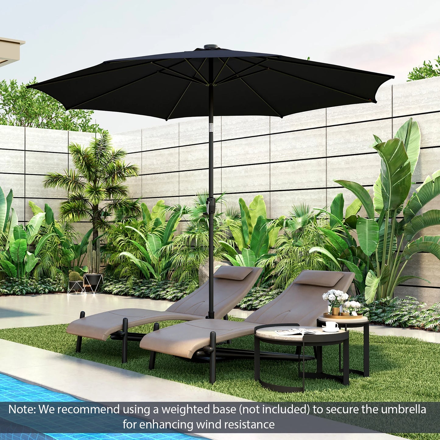 10' Navy round Market Patio Umbrellas, Solar Lighted