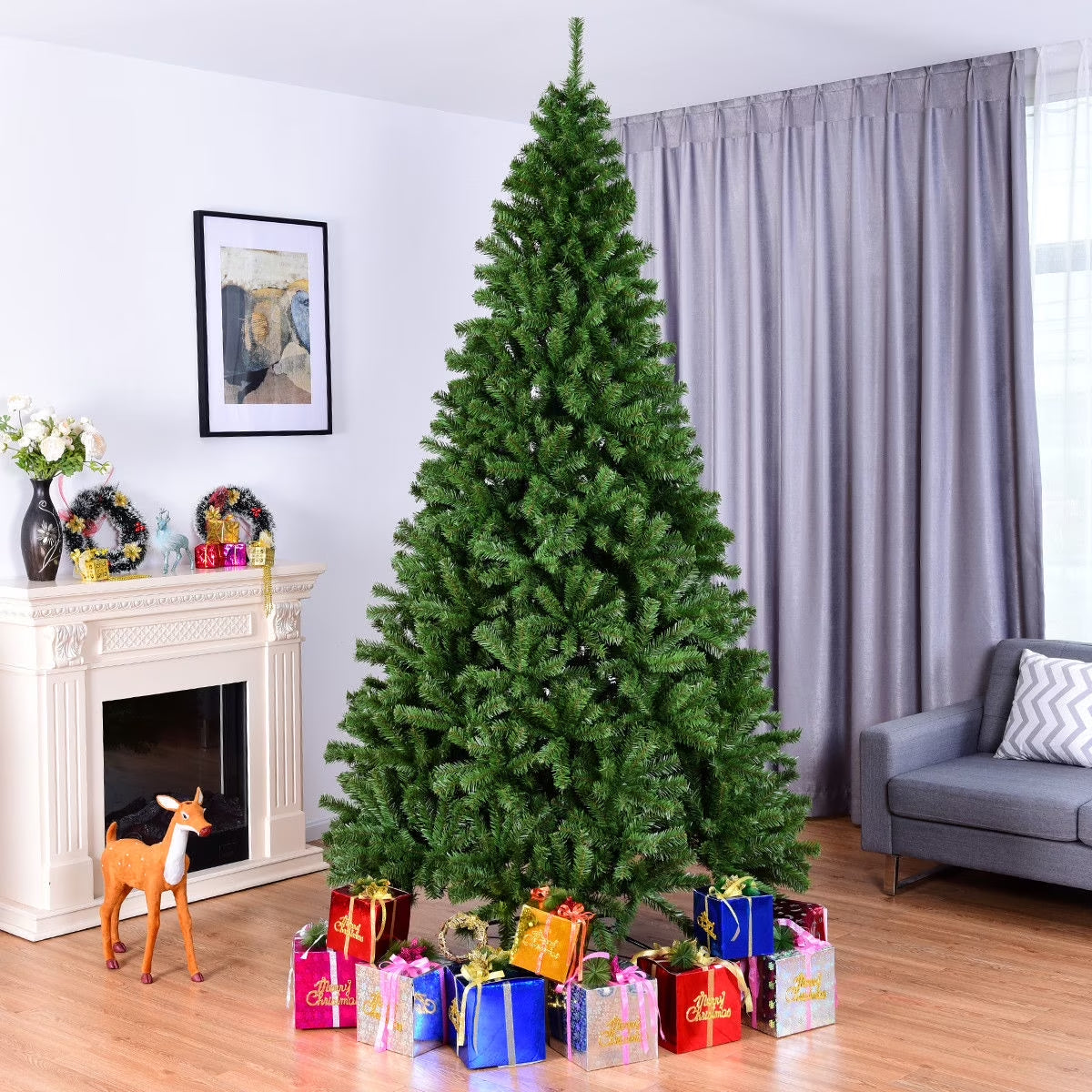 7.5FT PVC Christmas Tree 1346 Tips Hinged Solid Metal Leg