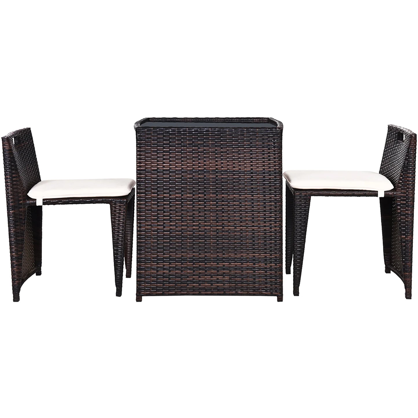 3PCS Outdoor Patio Rattan Furniture Set Space Saving Garden Deck W/Cushion No Assembly