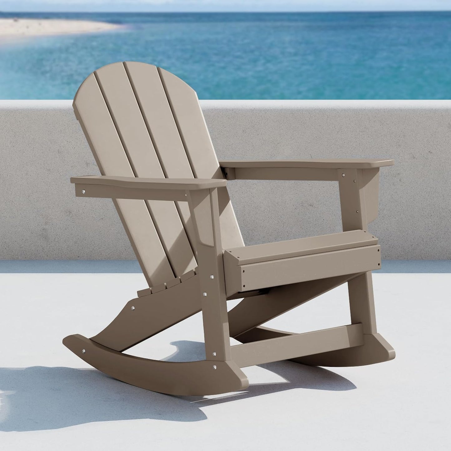WO Home Furniture Patio Rocking Chair Classic Outdoor HDPE UV Weather Resistant (Weathered Wood)