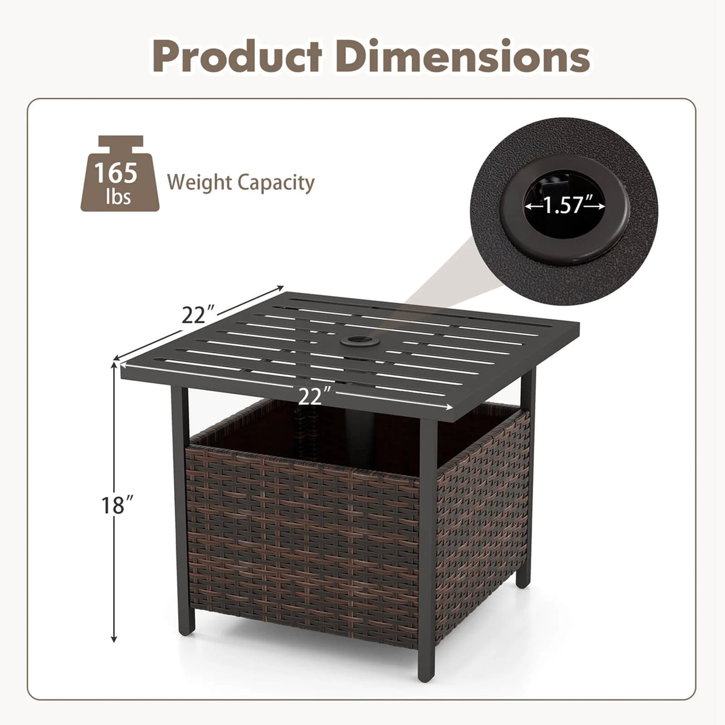 Rattan Wicker Steel Side Table Outdoor Furniture Deck Garden Patio Pool Brown