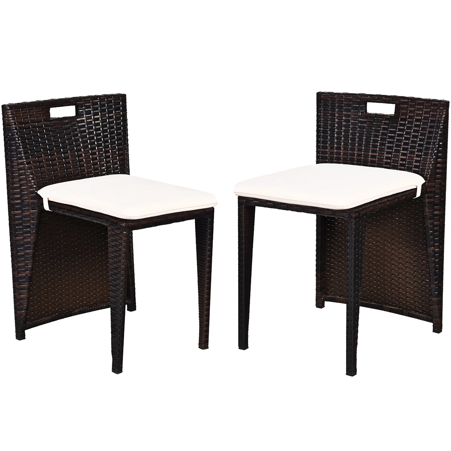 3PCS Outdoor Patio Rattan Furniture Set Space Saving Garden Deck W/Cushion No Assembly