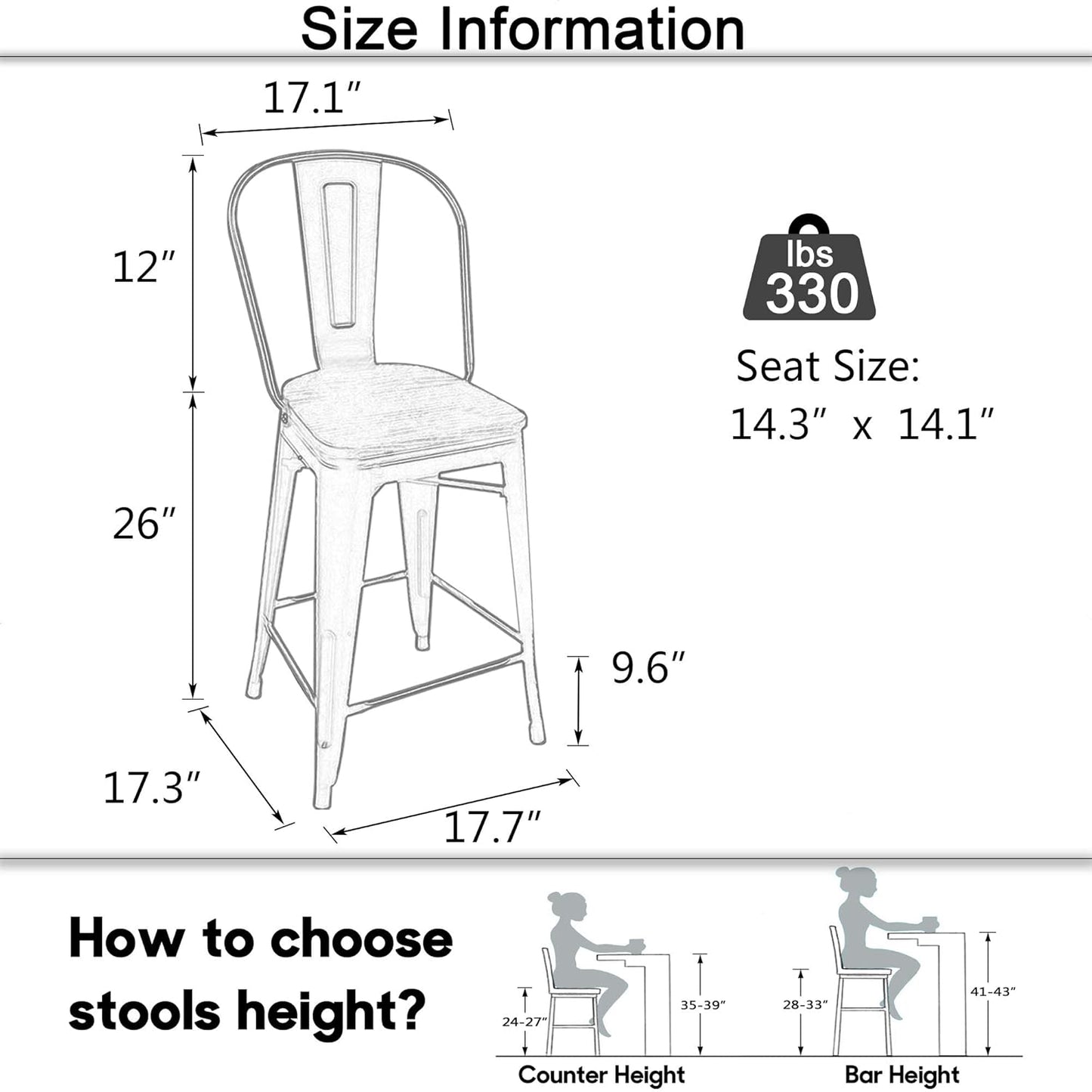 Metal Bar Stools Set of 4,26 Inch Barstools Counter Height Bar Stool with Backs Farmhouse Bar Stools with Larger Seat High Back Kitchen Dining Chairs Modern Bar Chairs White Cream Stool