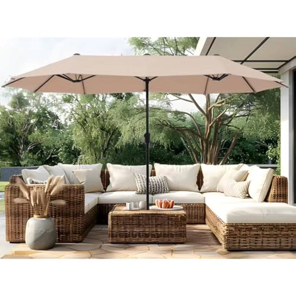 13 FT Patio Umbrella, Patio Umbrellas Double-Sided Twin Outdoor Market Umbrellas with Crank, Outdoor Patio Umbrella