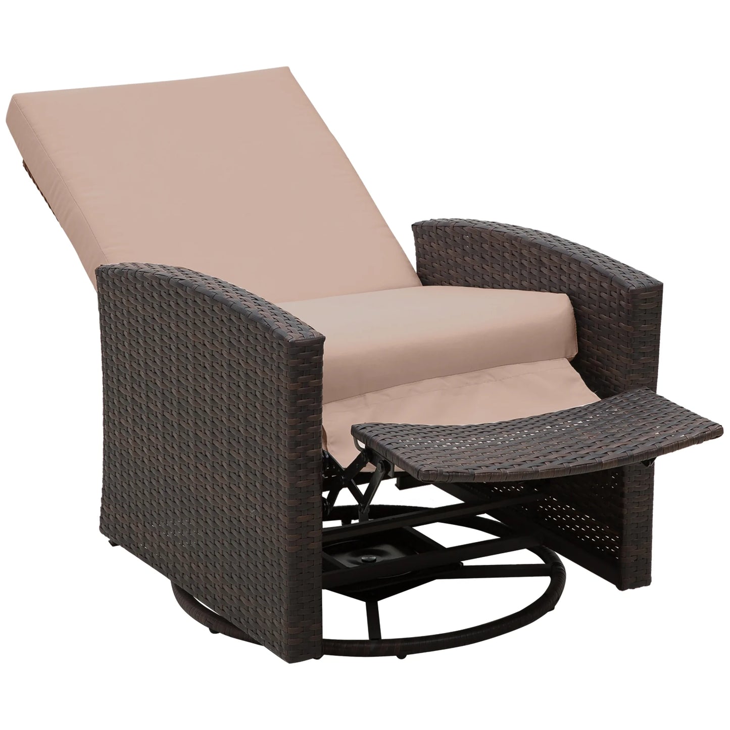 Reclining Rattan 360° Swivel Chair Patio Cushioned Recliner