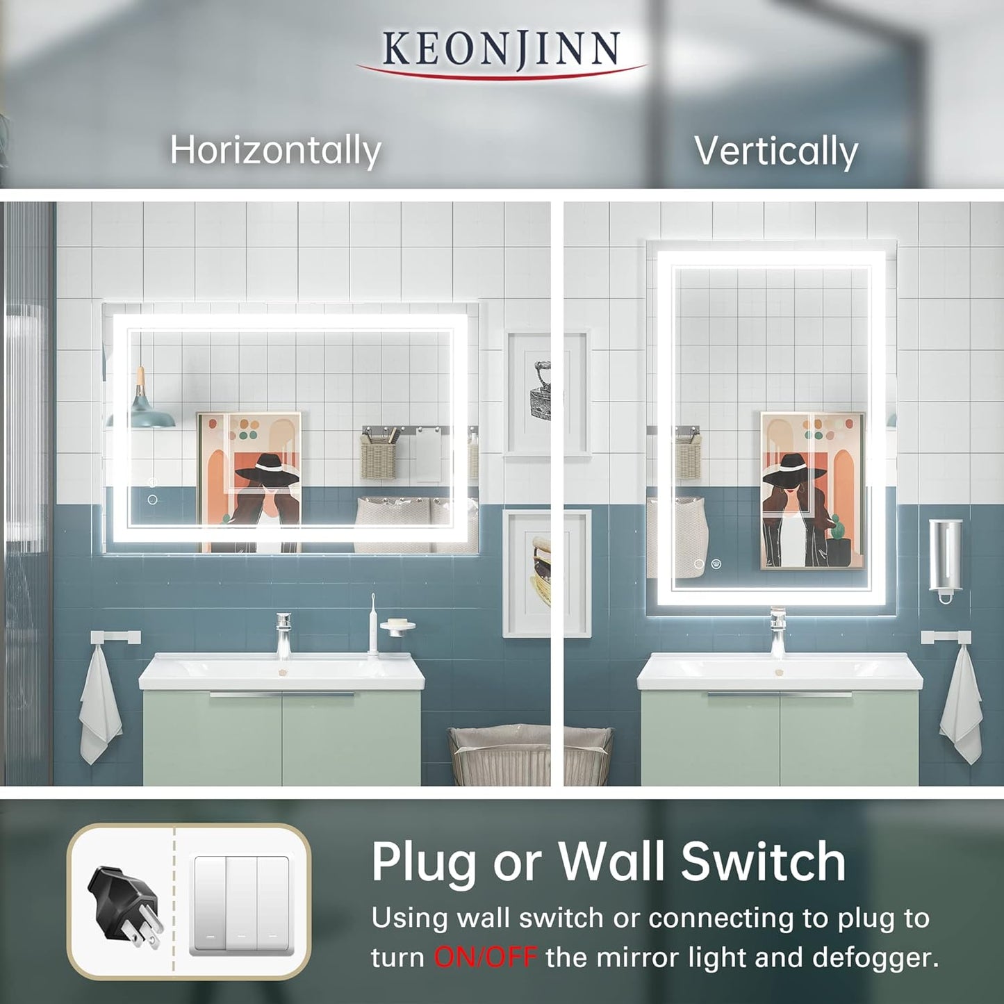 LED Mirror for Bathroom, 36 X 24 Inch, Wall Mounted, Dimmable, Anti-Fog, IP54 Waterproof, 3 Year Warranty