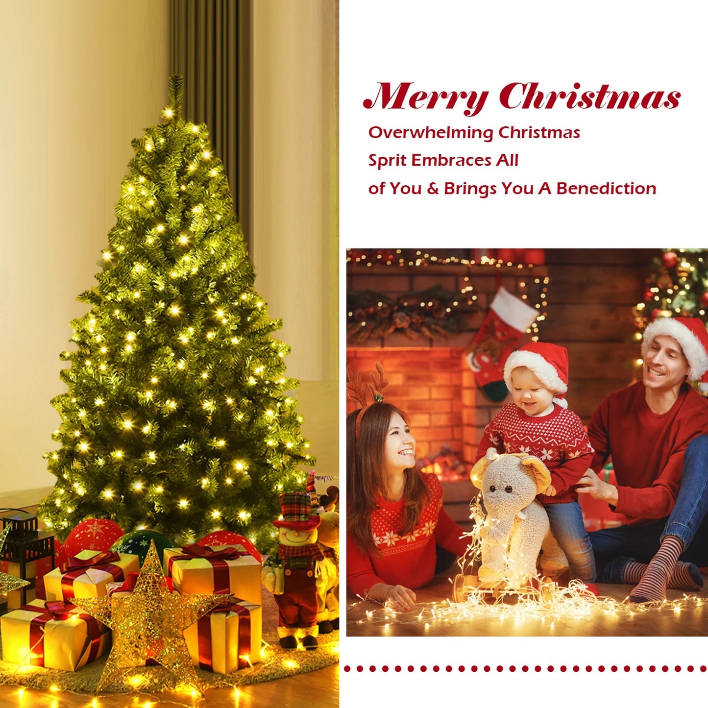 4Ft Pre-Lit Artificial Christmas Tree Hinged 100 LED Lights