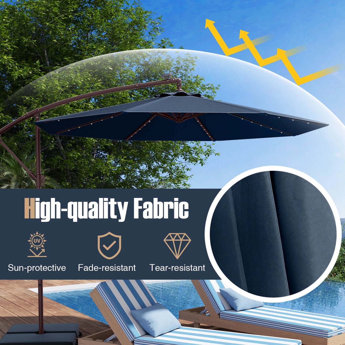98.40" Navy Cantilever Patio Umbrella, Base-Included