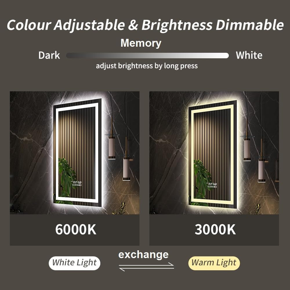 24"X36" Bathroom LED Mirror with Wireless Speaker Wall Switch - Lighted Vanity Mirrors for Bathroom Wall Mounted Backlit, Dimmable Light 3000K/6000K Anti-Fog Makeup Smart Mirror (Vertical)