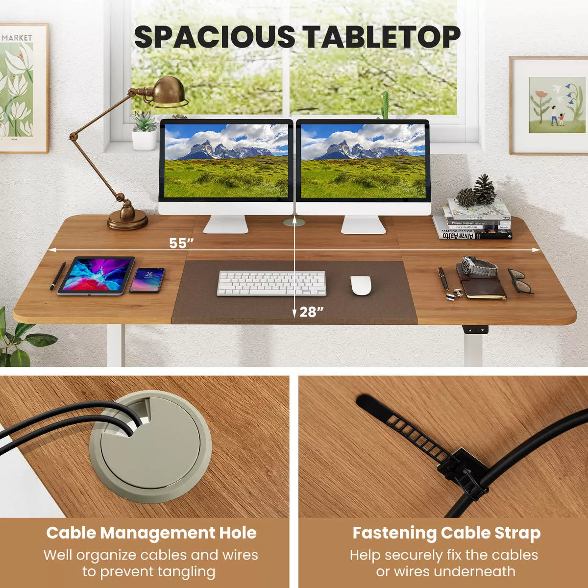 Costway Electric Height Adjustable Standing Desk, Sit to Stand Computer Workstation Home Office Desk