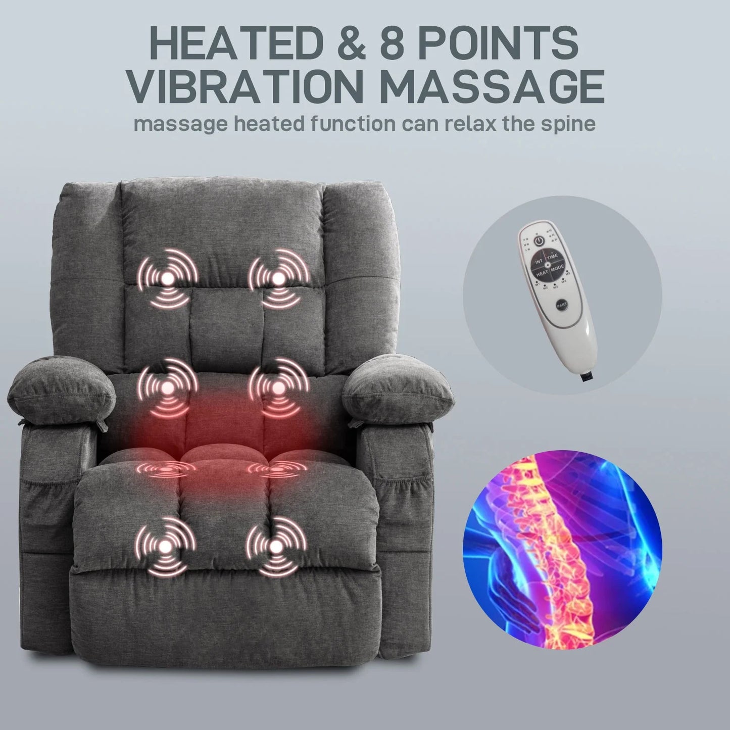Power Lift Recliner Chair Recliners for Elderly with Heat and Massage Recliner Chair for Living Room with Infinite Position and Side Pocket,Usb Charge Port,Grey
