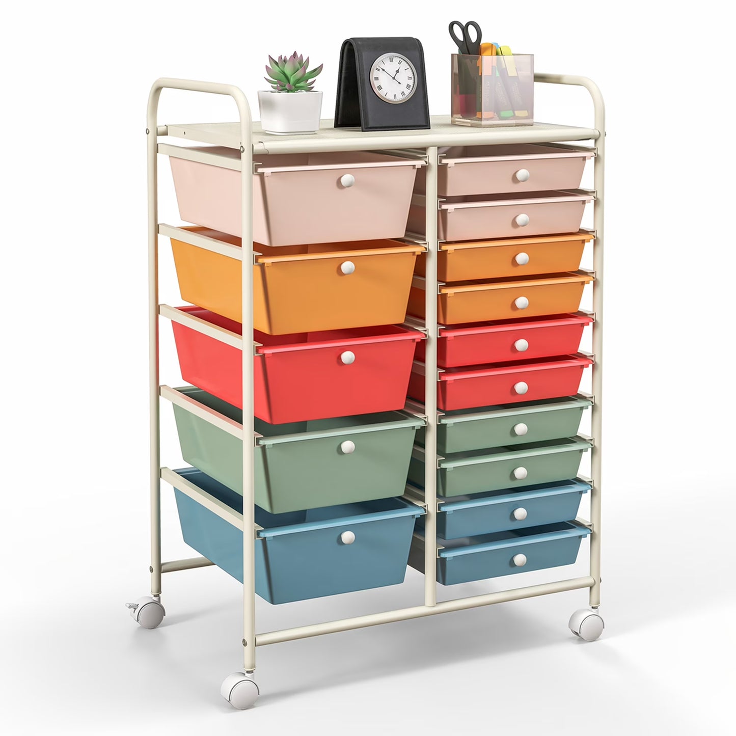 15 Drawer Rolling Storage Cart Tools Scrapbook Paper Office School Organizer Multi-Color