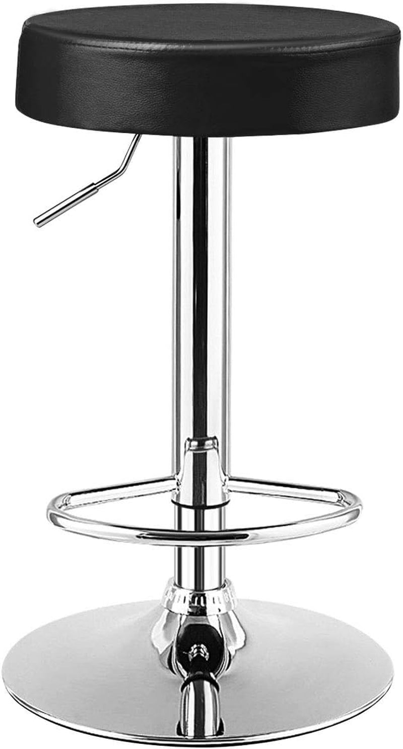 Bar Stool, Modern Swivel Backless round Barstool, PU Leather Armless Bar Chair with Height Adjustable, Chrome Footrest, Sturdy Metal Frame for Kitchen Dining Living Bistro Pub (Black, 1 Pc)