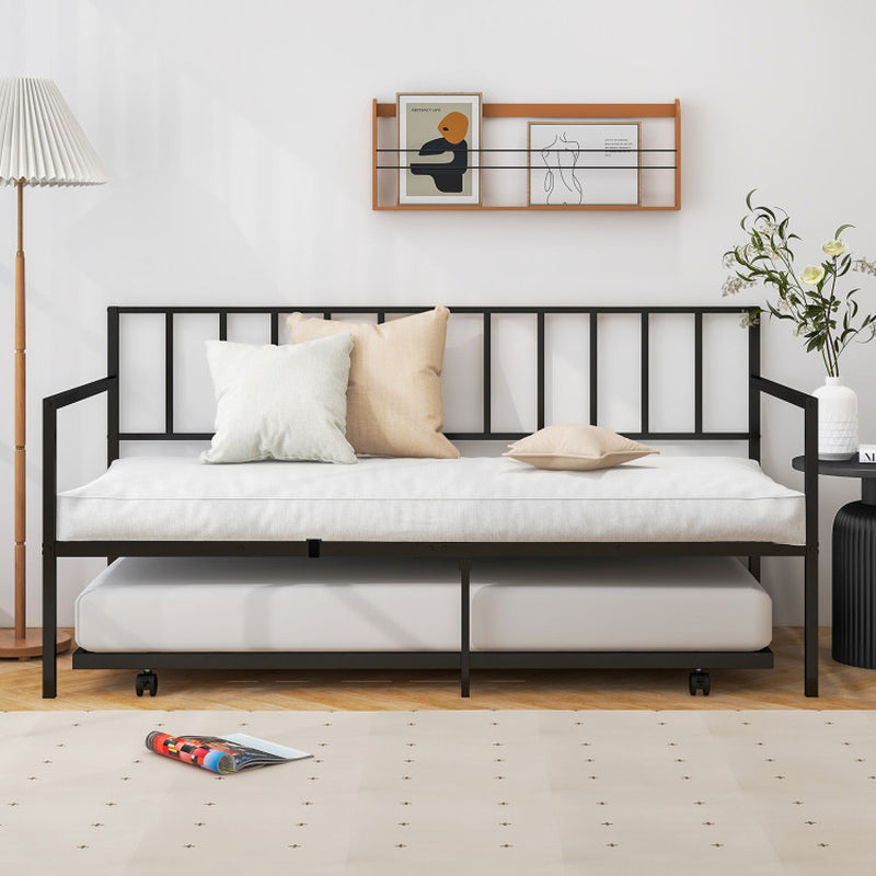 Twin Daybed Set with Metal Slat Support and Roll-Out Trundle