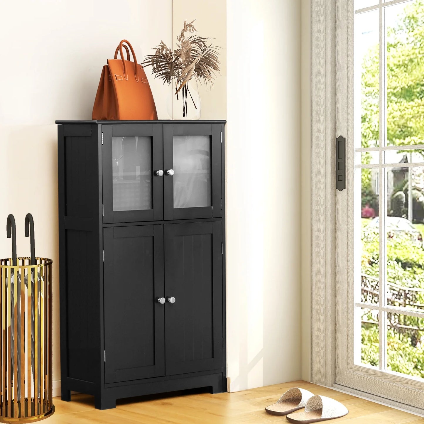 Bathroom Floor Storage Cabinet Kitchen Cupboard W/Doors&Adjustable Shelf Black