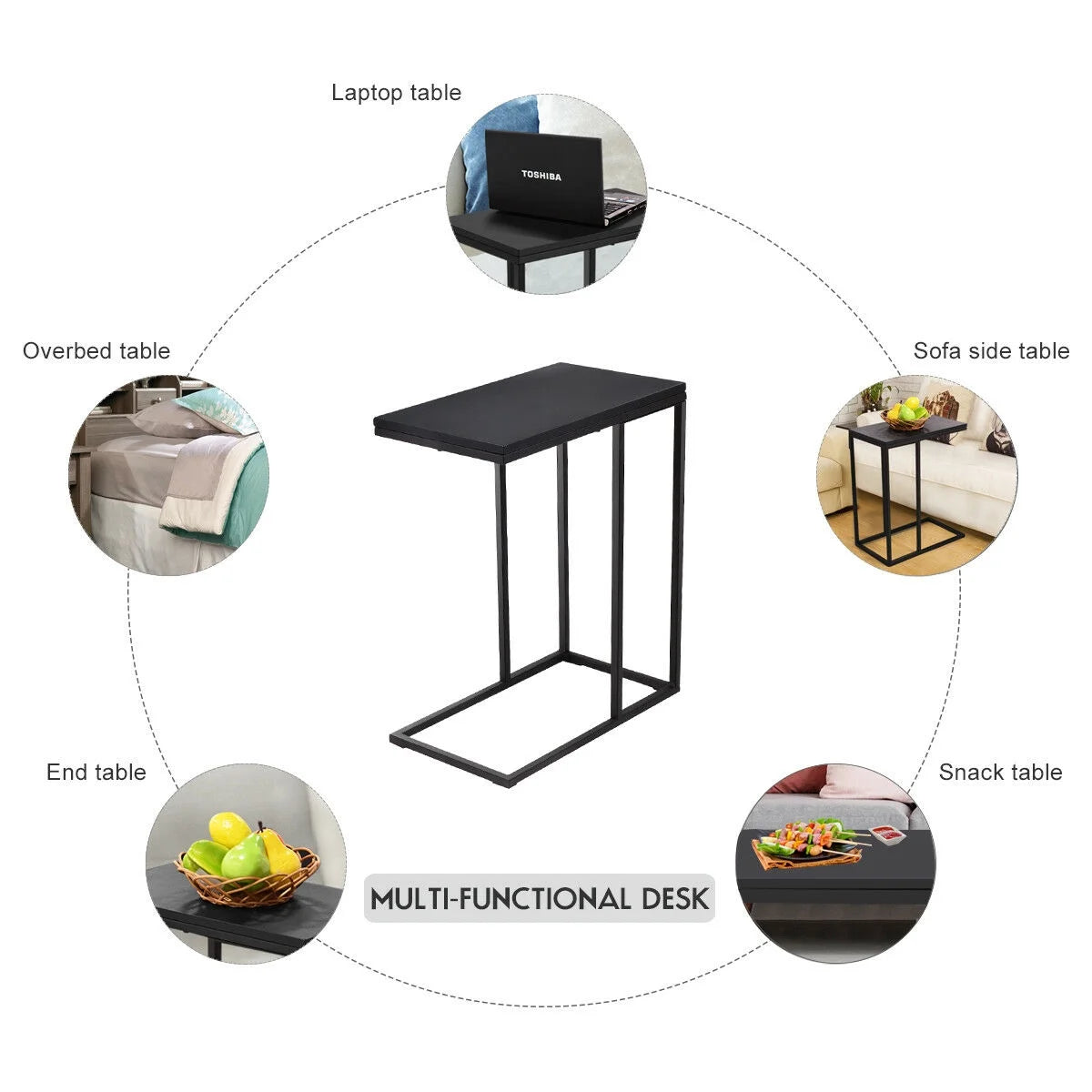 Coffee Tray Sofa Side End Table Ottoman Couch Console Stand TV Lap Snack Black