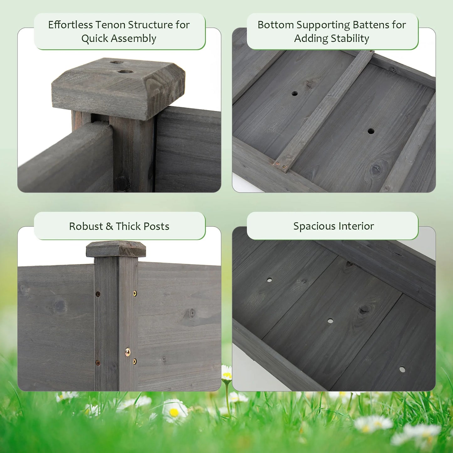 Wooden Raised Vegetable Garden Bed Elevated Grow Vegetable Planter Grey