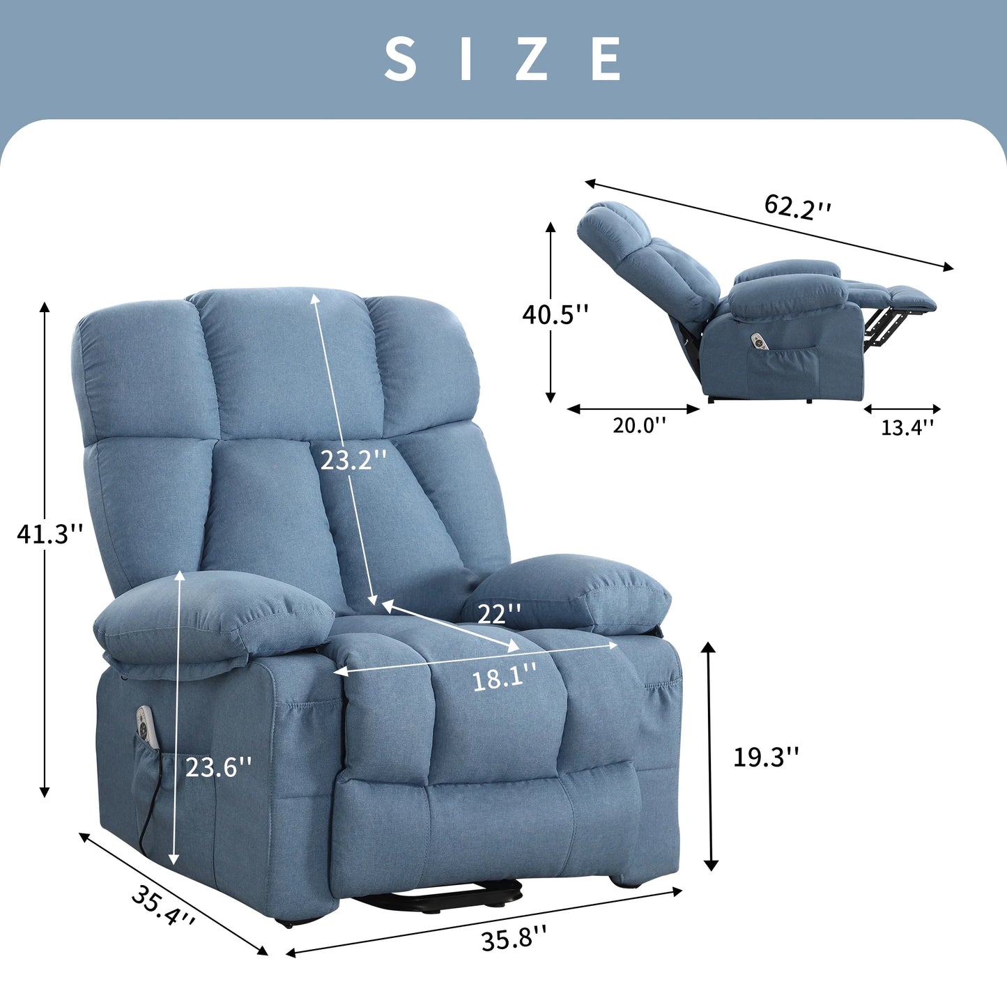 Power Lift Recliner Chair Recliners for Elderly with Heat and Massage Recliner Chair for Living Room with Infinite Position and Side Pocket,Usb Charge Port,Blue