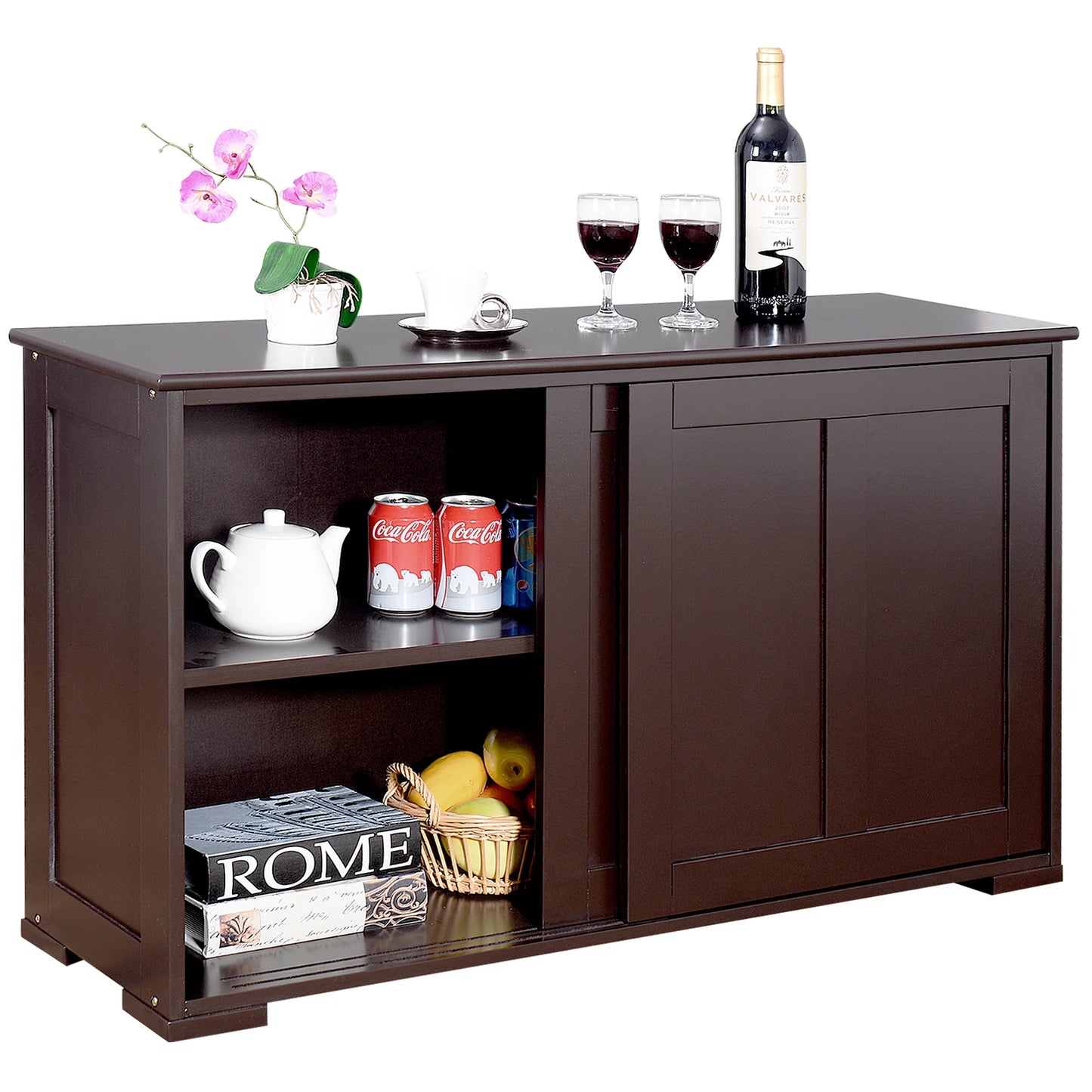 Kitchen Storage Cabinet Sideboard Buffet Cupboard Wood Sliding Door Pantry White