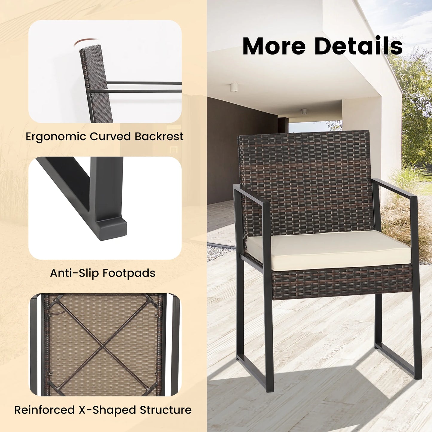 3Pcs Patio Furniture Set Heavy Duty Cushioned Wicker Rattan Chairs Table