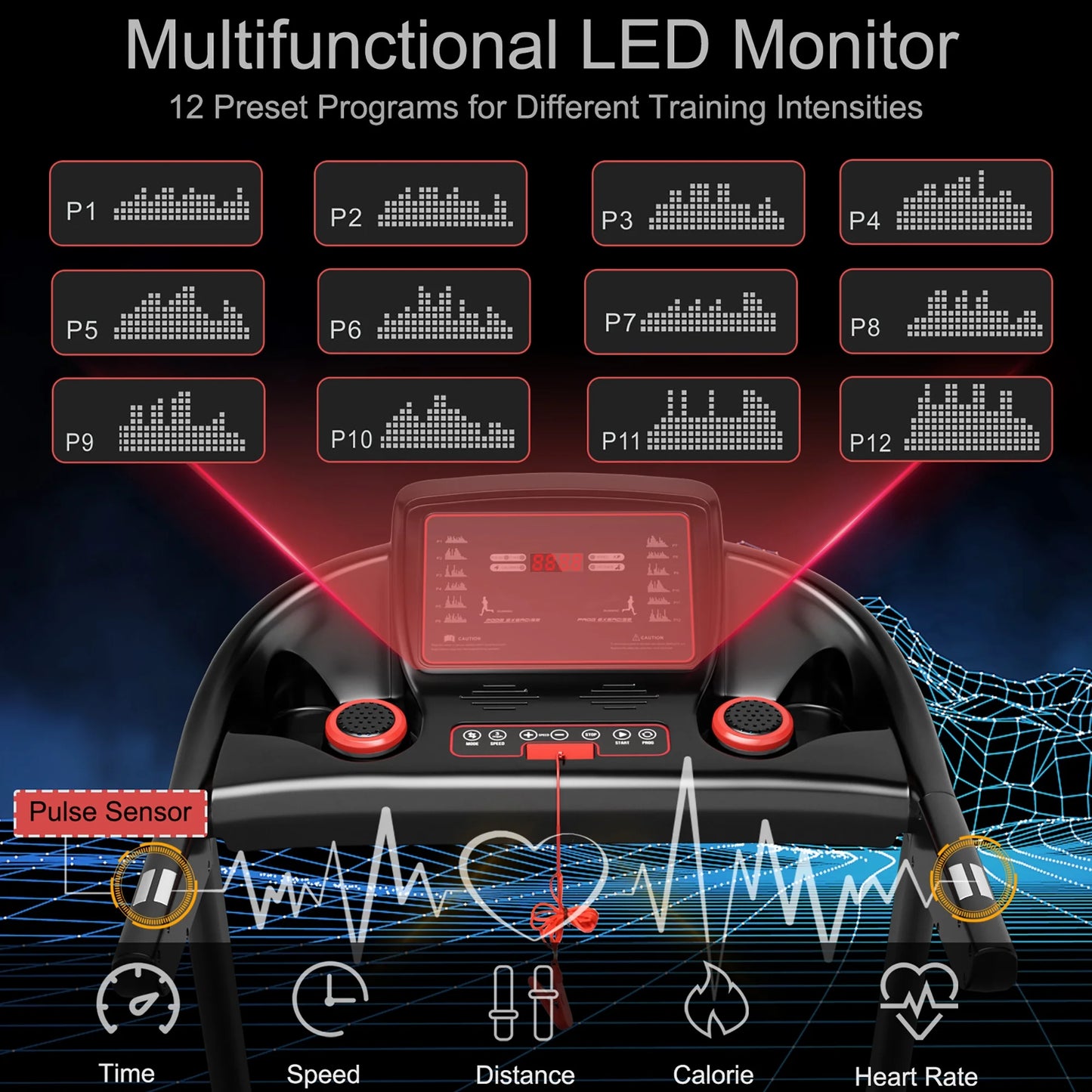 Superfit 2.25HP Electric Running Machine Treadmill Bluetooth Speaker APP Control Red