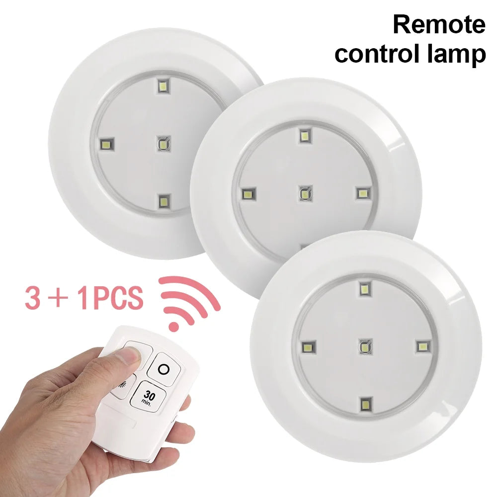 3 PACK Puck Lights with Remote Control, Wireless LED under Cabinet Lighting Battery Operated Powered Stair Closet Light for Closet Counter Kitchen