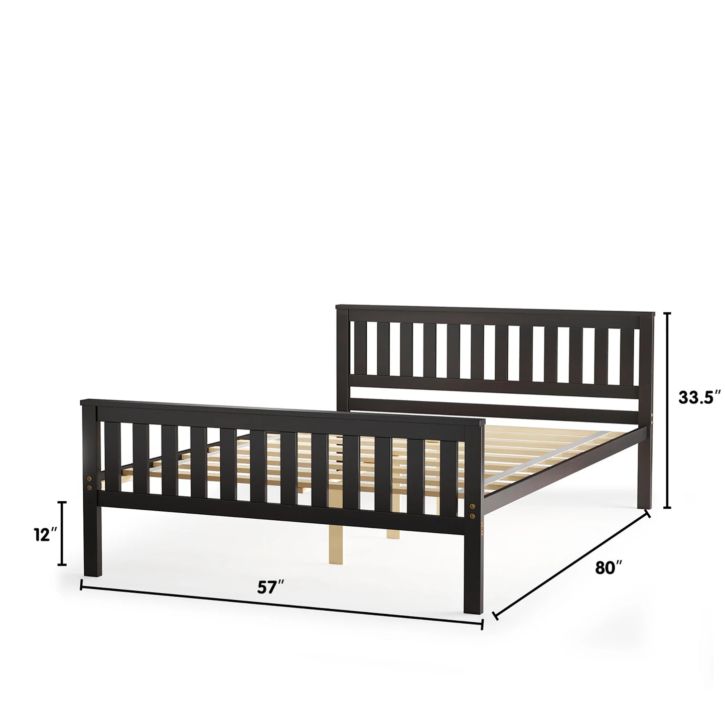 Full Wood Platform Bed with Headboard and Footboard Mattress Foundation