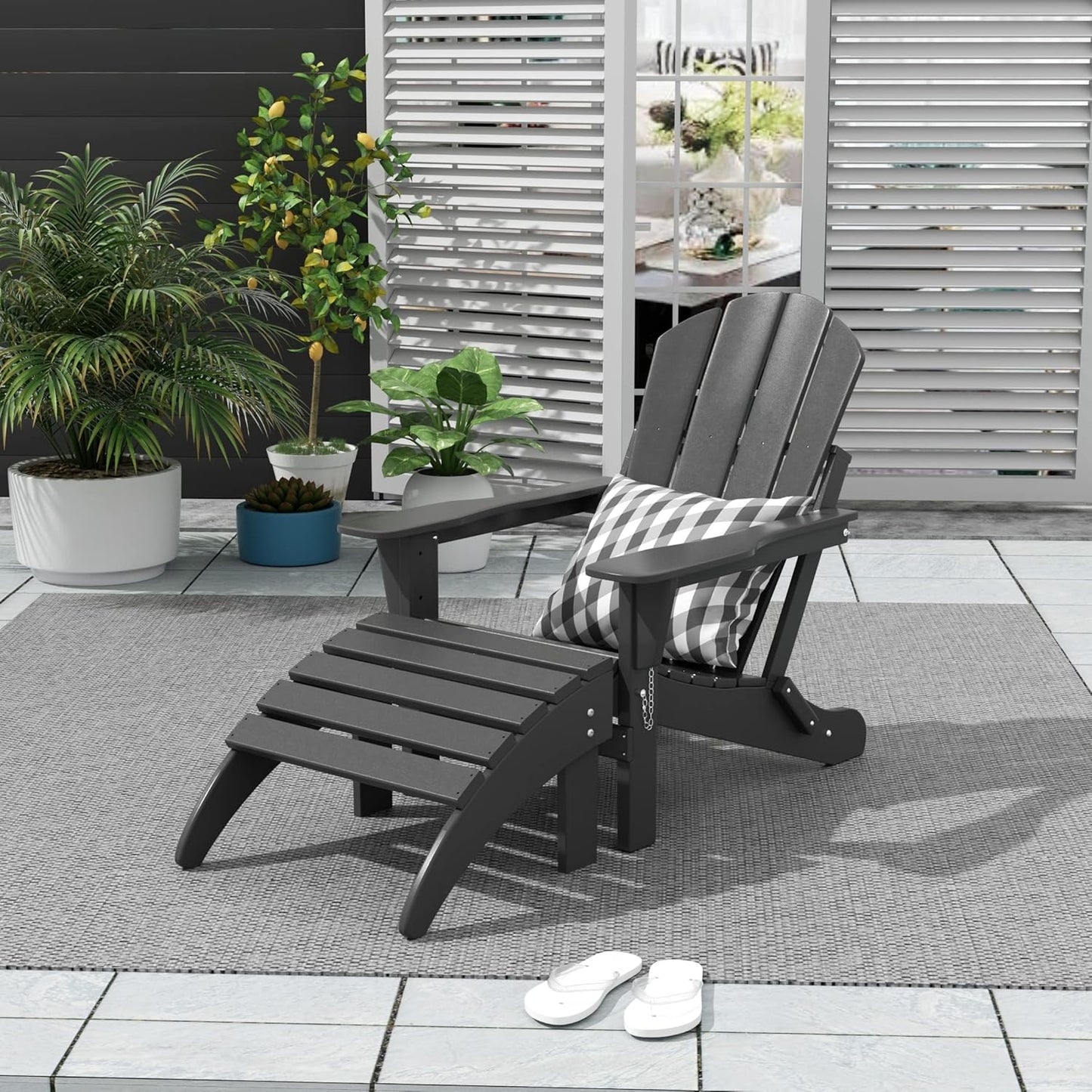WO Home Furniture Adirondack Chair Outdoor Ottoman Set of 2 PCS Classic Patio Furniture (Gray)