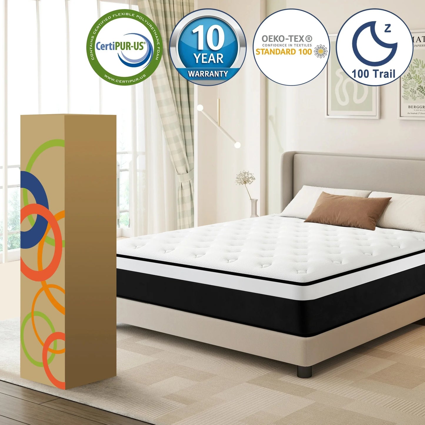 Twin Mattress, 14 Inch Hybrid Mattress in a Box,Medium Firm