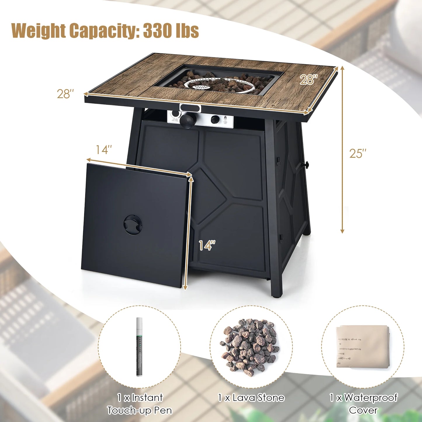 28 Inches Propane Gas Fire Pit Table 40,000 BTU Outdoor Heater W/Cover