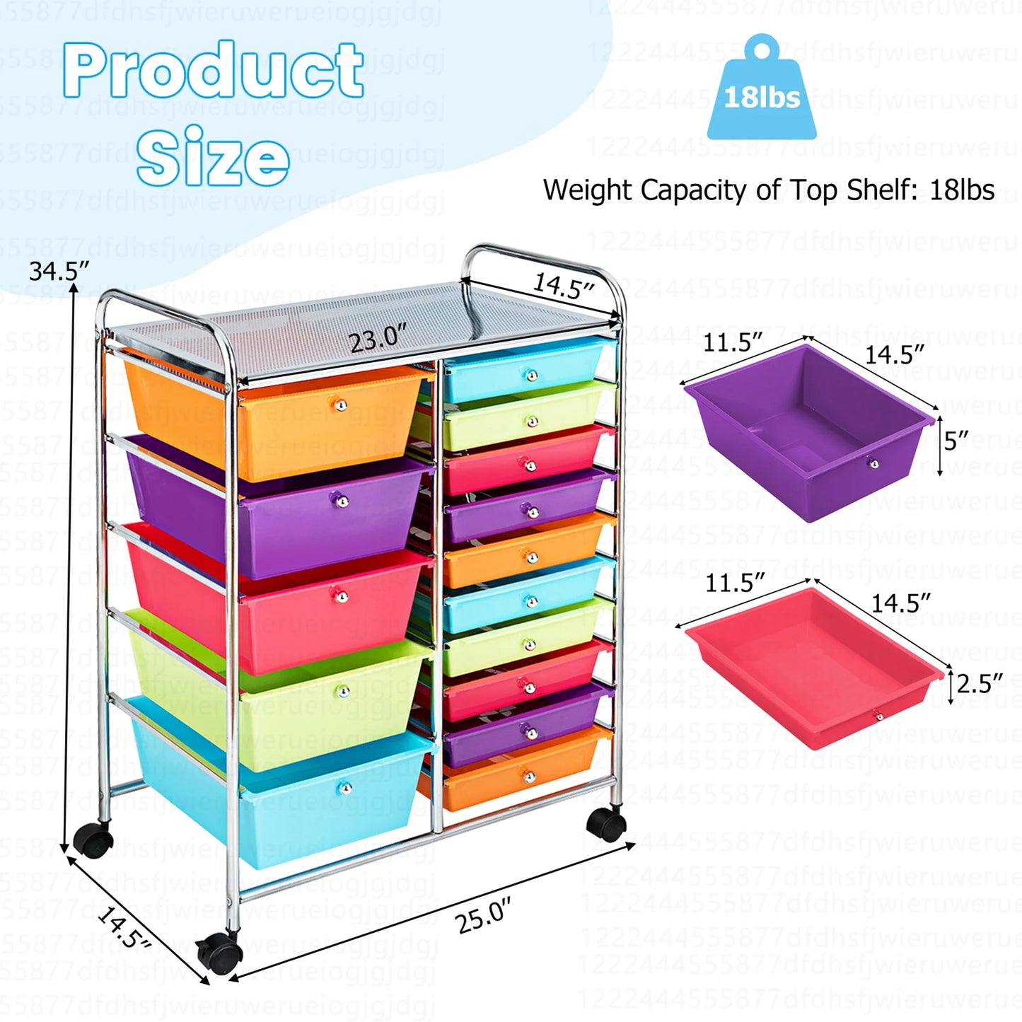 15 Drawer Rolling Storage Cart Tools Scrapbook Paper Office School Organizer Multi-Color