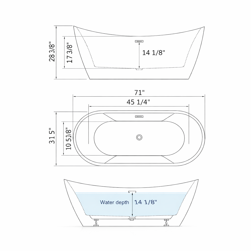 71" Acrylic Freestanding Soaking Bathtub with Chrome Drain