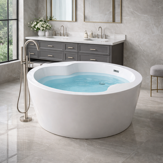 59" Round Double Soaking Freestanding Bathtub with Pre-Molded Seat
