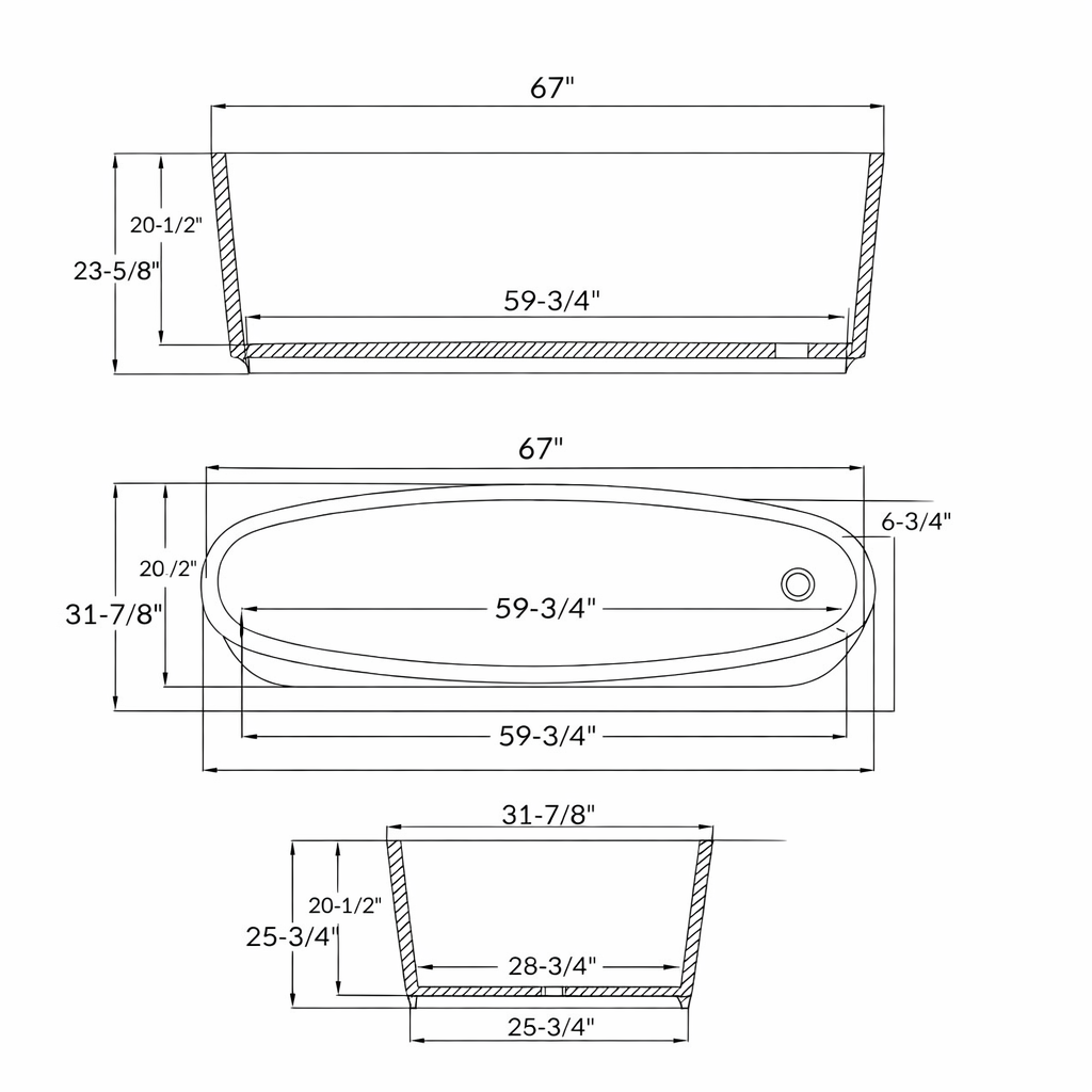 67" Handcrafted Natural Wood Freestanding Bathtub