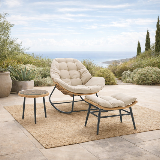 Manhattan 3-Piece Outdoor Patio Lounge Chair Set with Ottoman & Side Table